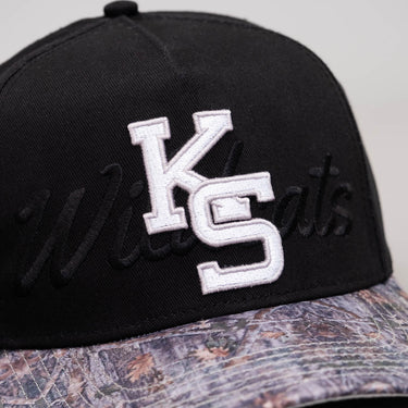 Kansas State Camo Hat - Black with Camo Brim and KS Logo - Front Detail