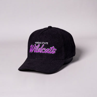 Kansas State Corduroy Hat - Black with Purple Script - Angled View