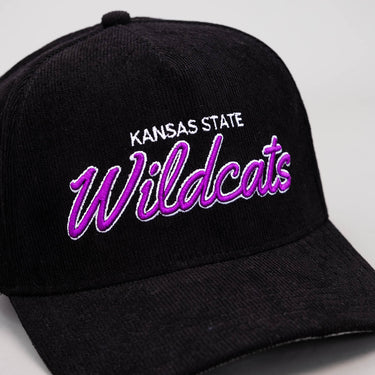 Kansas State Corduroy Hat - Black with Purple Script - Front Detail