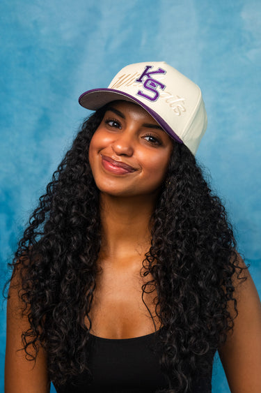 Kansas State Wildcats Hat Cream & Purple KS Snapback - On Model Lifestyle