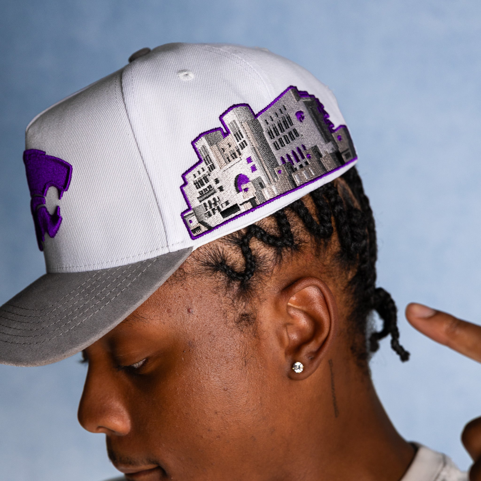 Kansas State Wildcats Hat White & Grey Side Stadium Snapback - On Model Lifestyle B