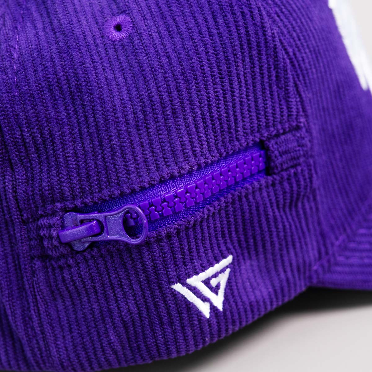 Kansas State Wildcats Stadium Hat Purple Corduroy Grey Underbrim Snapback - Side Zip Pocket Detail