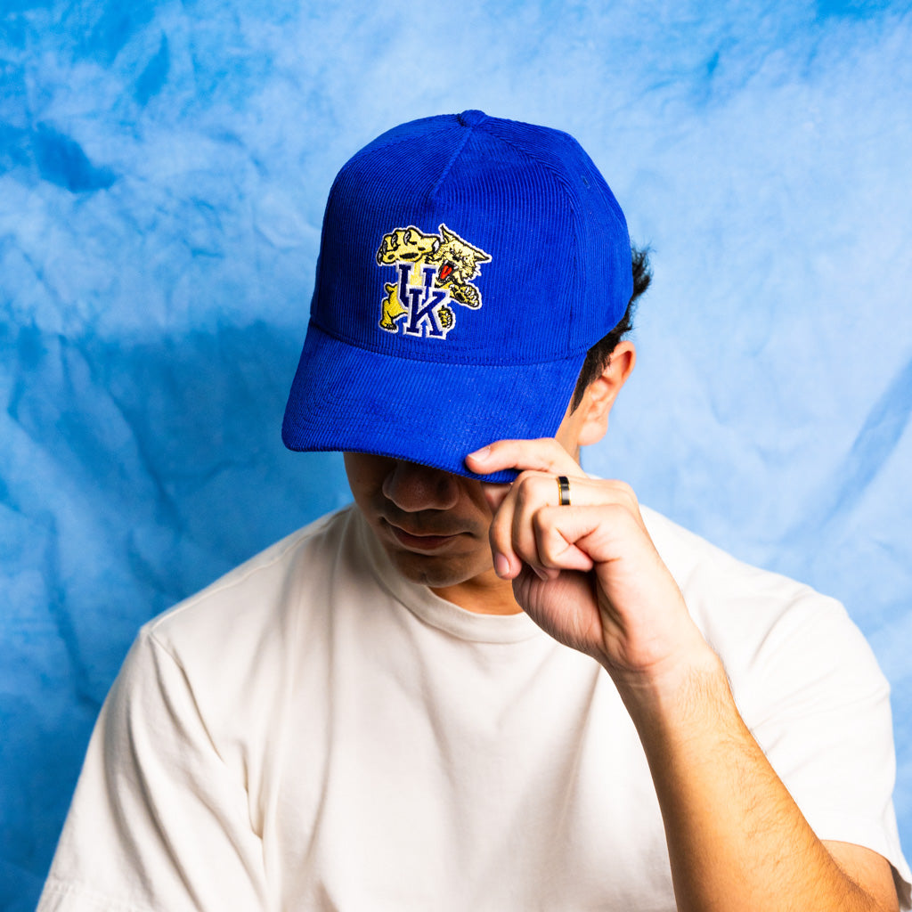 Kentucky Wildcats Corduroy Hat Royal Blue Wildcat Logo Snapback All-Corduroy - On Model Lifestyle