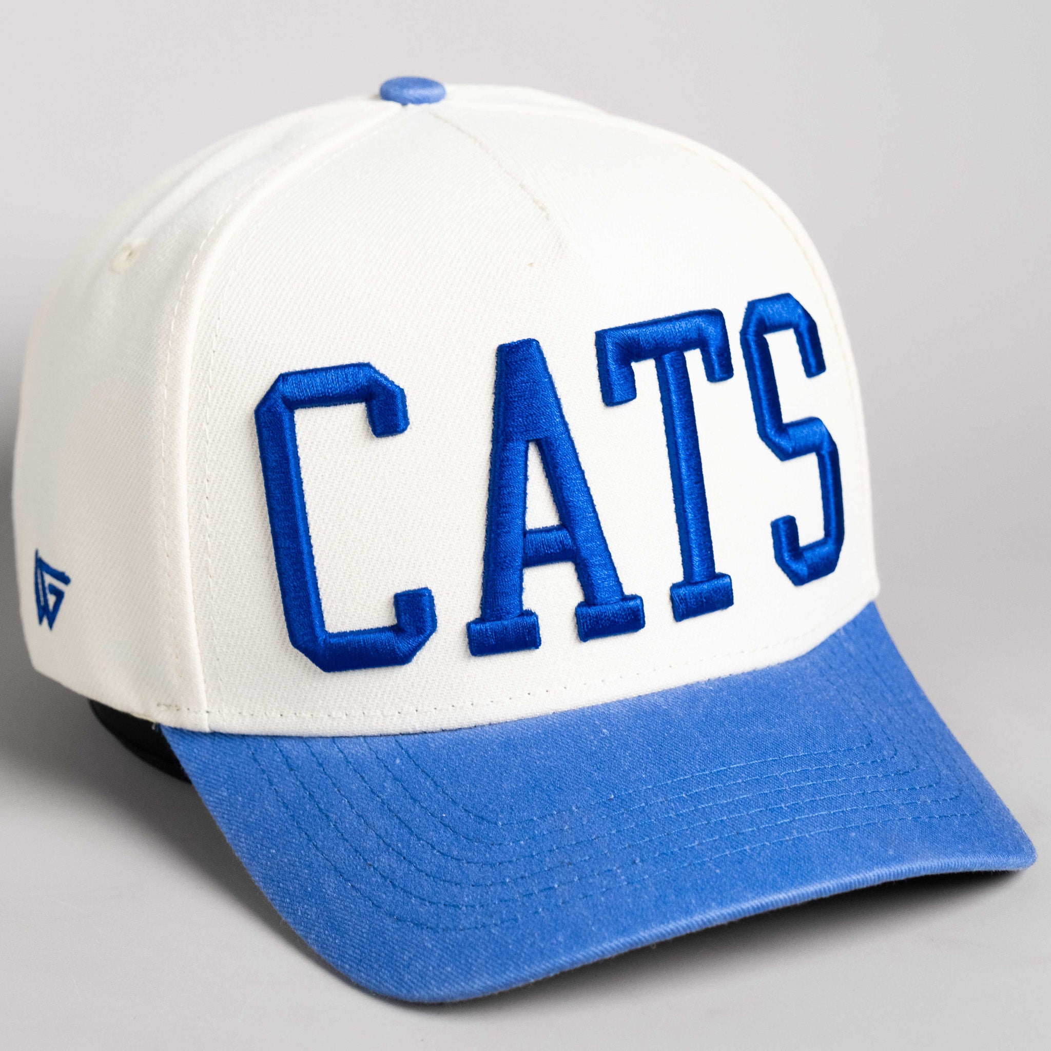 Kentucky Wildcats Hat Cream & Blue Suede Sun Fade Snapback - Angled View