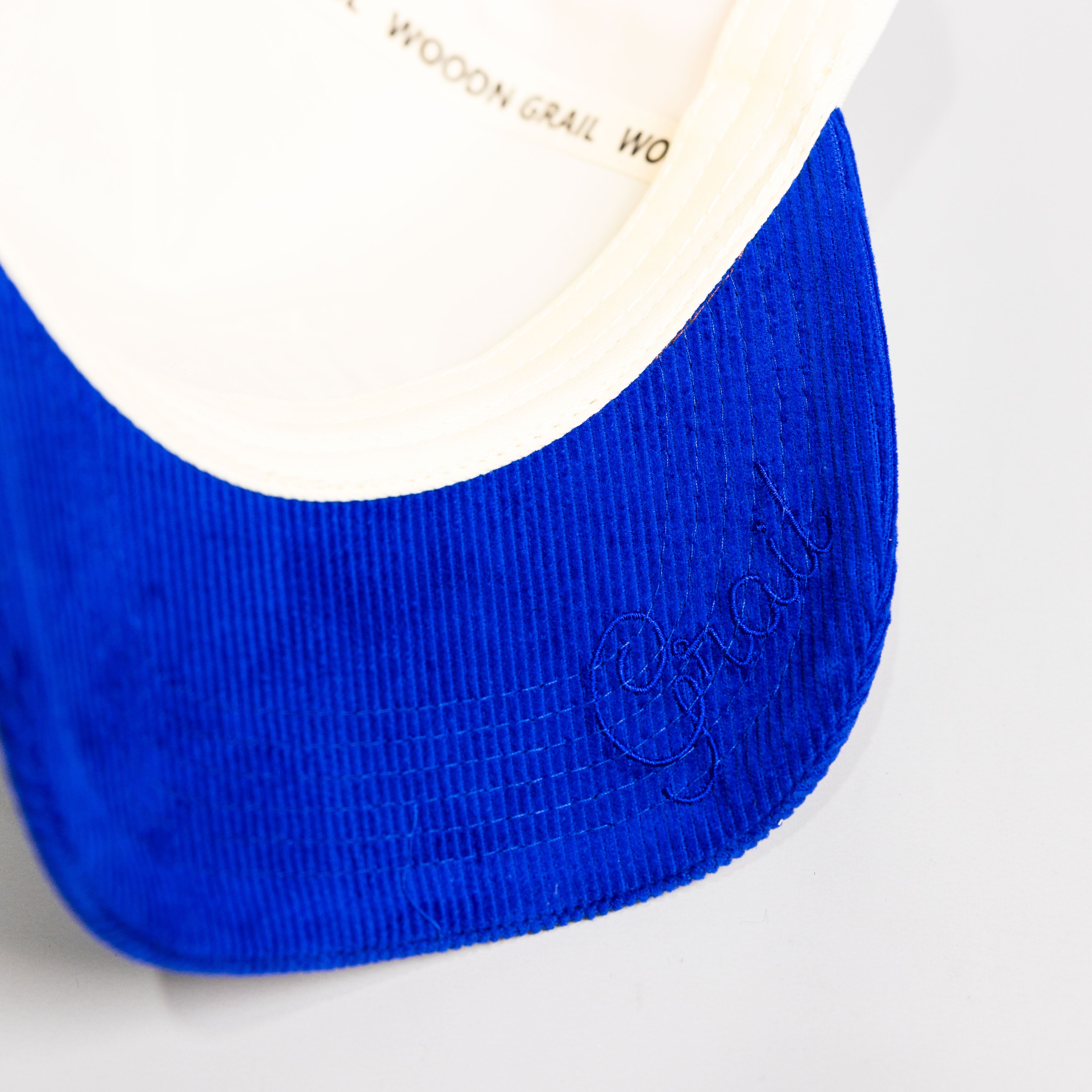 Kentucky Wildcats Hat Cream Royal Blue Corduroy Brim Banners Patch Snapback - Underbrim Detail