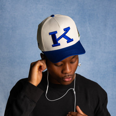 Kentucky Wildcats Hat Cream & Royal Blue Side Stadium Patch - On Model Lifestyle B