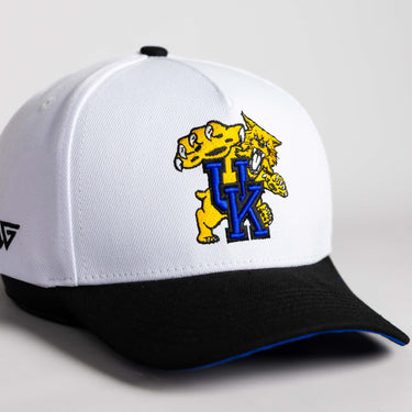 Kentucky Wildcats Hat White and Black Suede Color Splash Snapback - Angled View