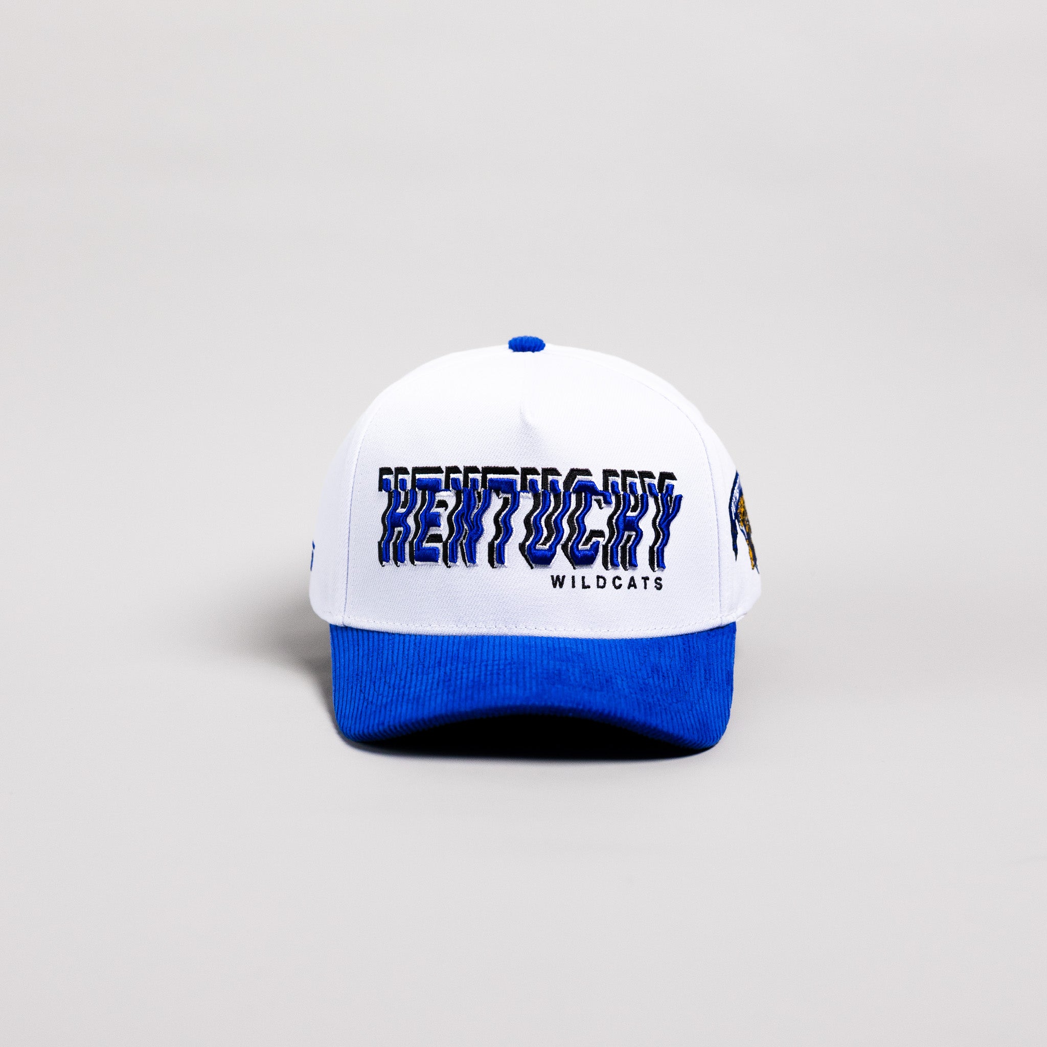 Kentucky Wildcats Hat White & Royal Blue Corduroy Stadium Pulse Snapback - Front Panel