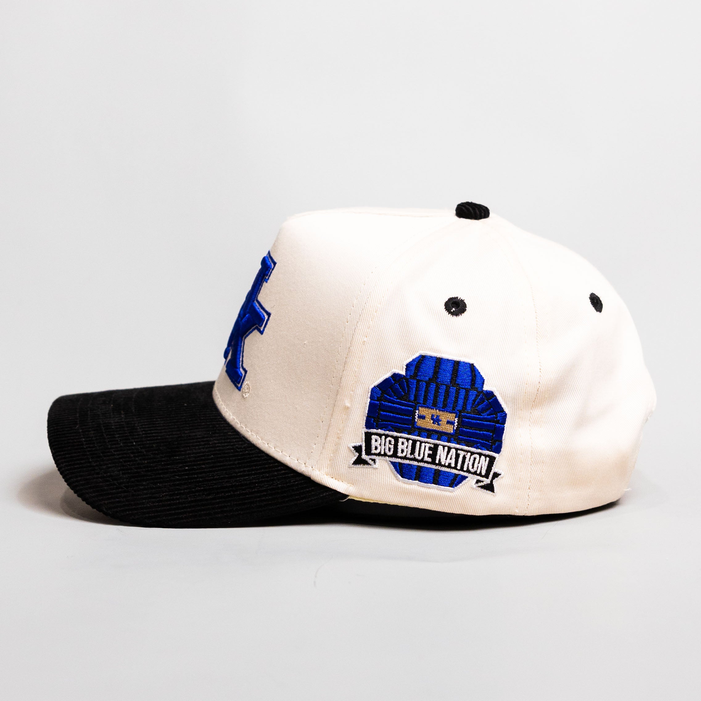 Kentucky Wildcats UK Hat Cream Black Corduroy Brim Wildcats Patch Snapback - Side Patch