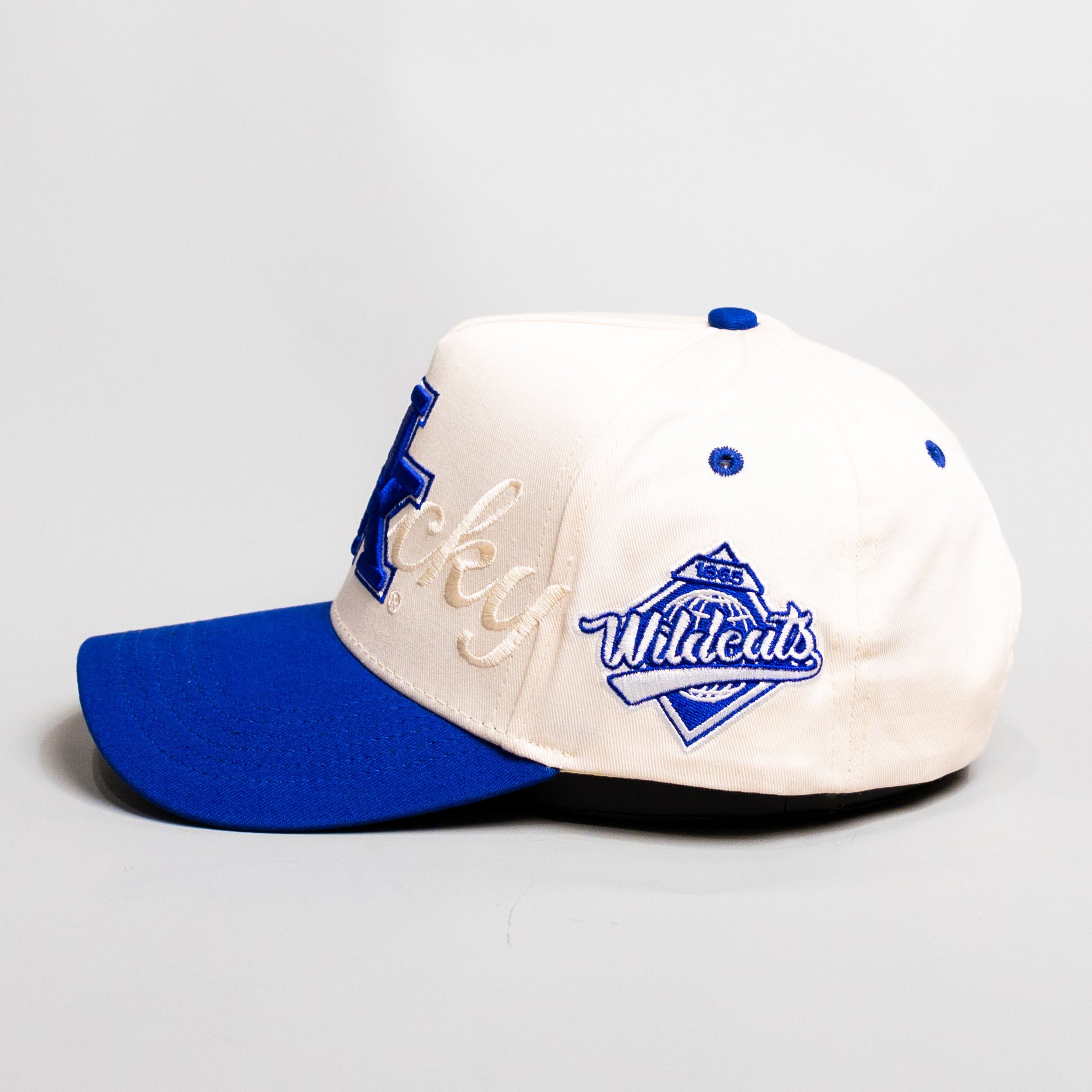 Kentucky Wildcats UK Hat Cream Royal Blue Brim Wildcats Patch Rope Snapback - Side Patch