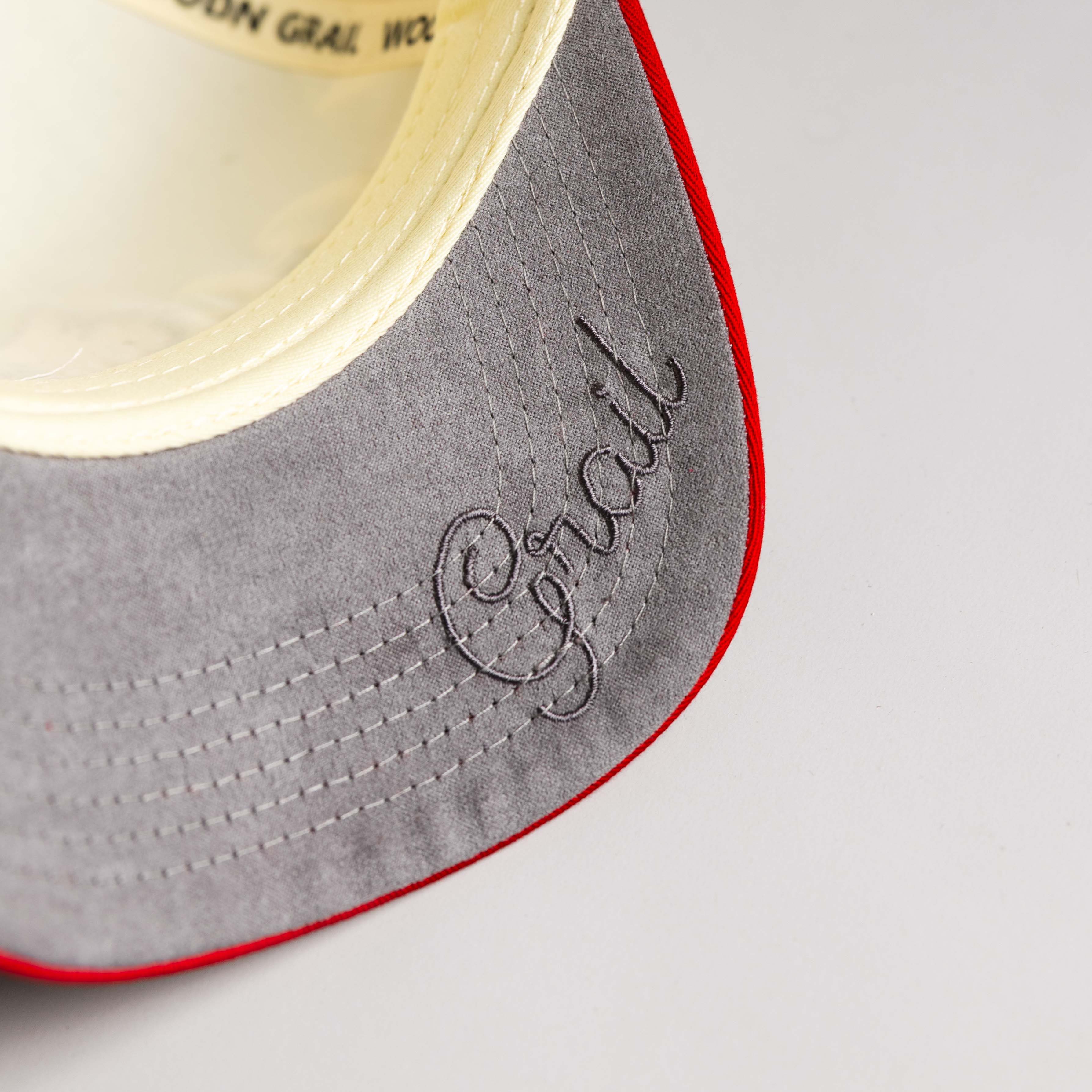 Louisville Cardinals Hat Cream & Cardinal Logo Script - Underbrim Detail
