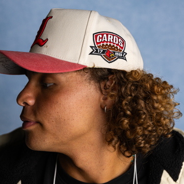 Louisville Cardinals Hat Cream & Cardinal Sun Fade Snapback - On Model Lifestyle B