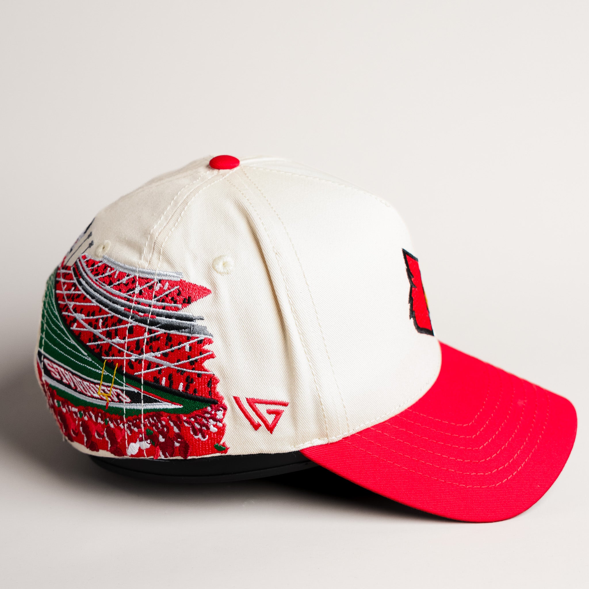 Louisville Cardinals Hat Cream & Red Home Crowd Snapback - Side Stadium