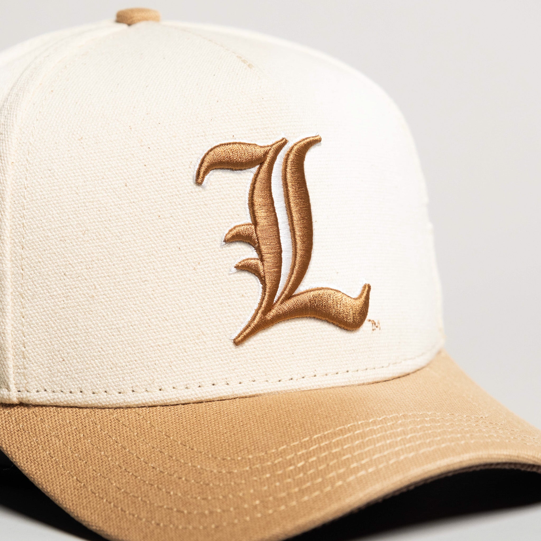 Louisville Cardinals Hat Cream & Tan Jobsite Snapback - Front Detail