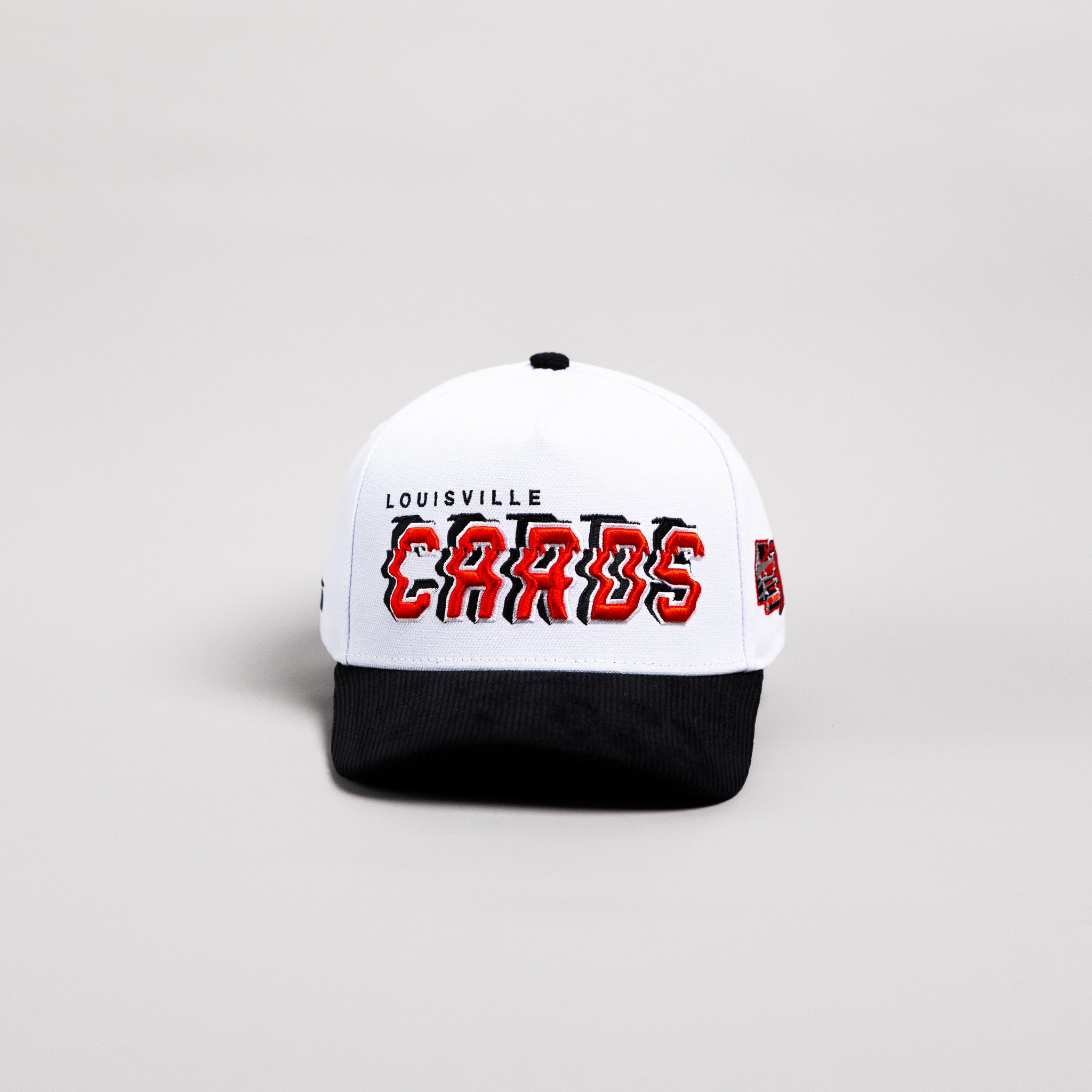 Louisville Cardinals Hat White & Black Corduroy Stadium Pulse Snapback - Front Panel