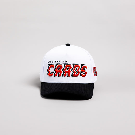 Louisville Cardinals Hat White & Black Corduroy Stadium Pulse Snapback - Front Panel