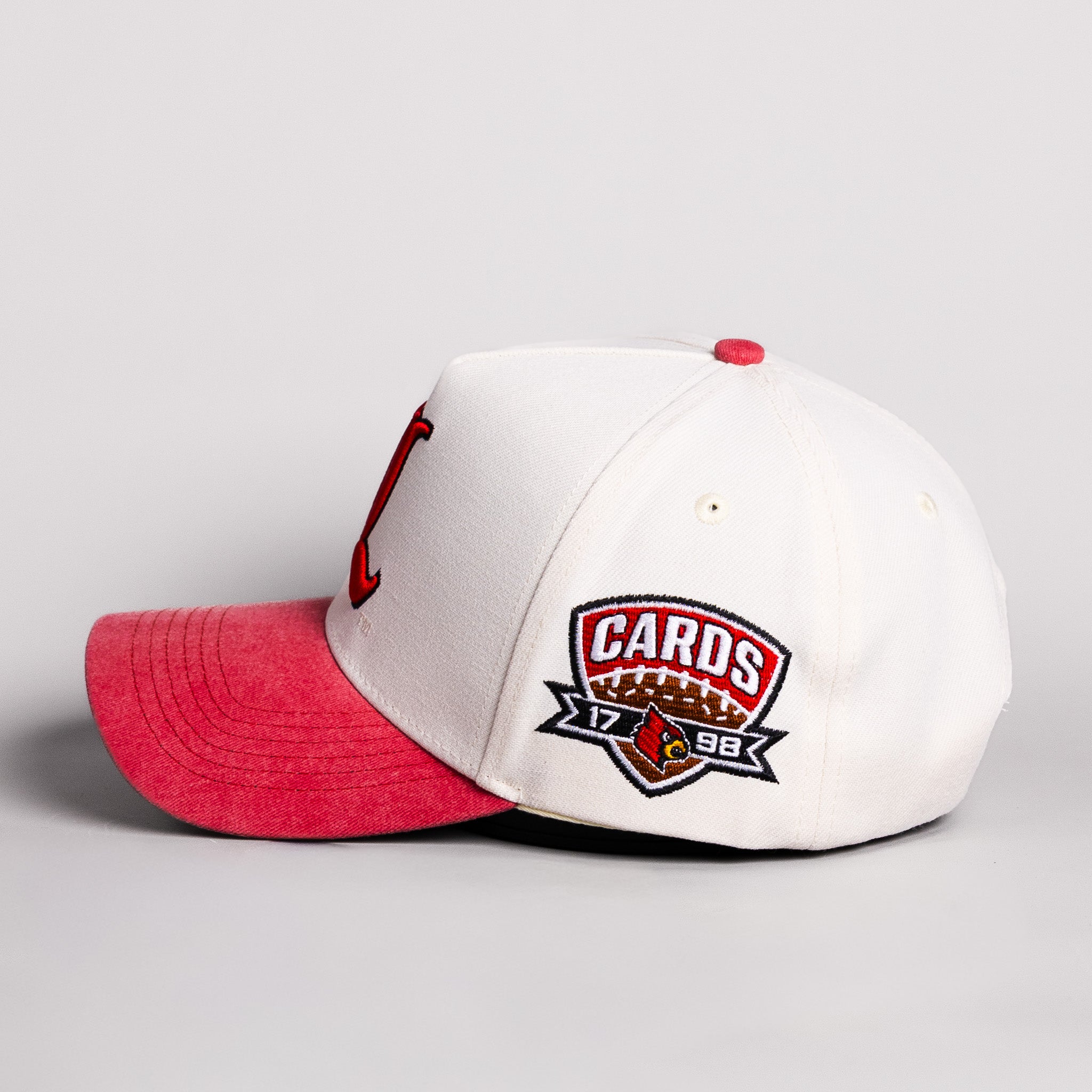 Louisville Cardinals Old English L Hat Cream Cotton Cardinal Suede Brim Cards Patch Snapback - Side Patch