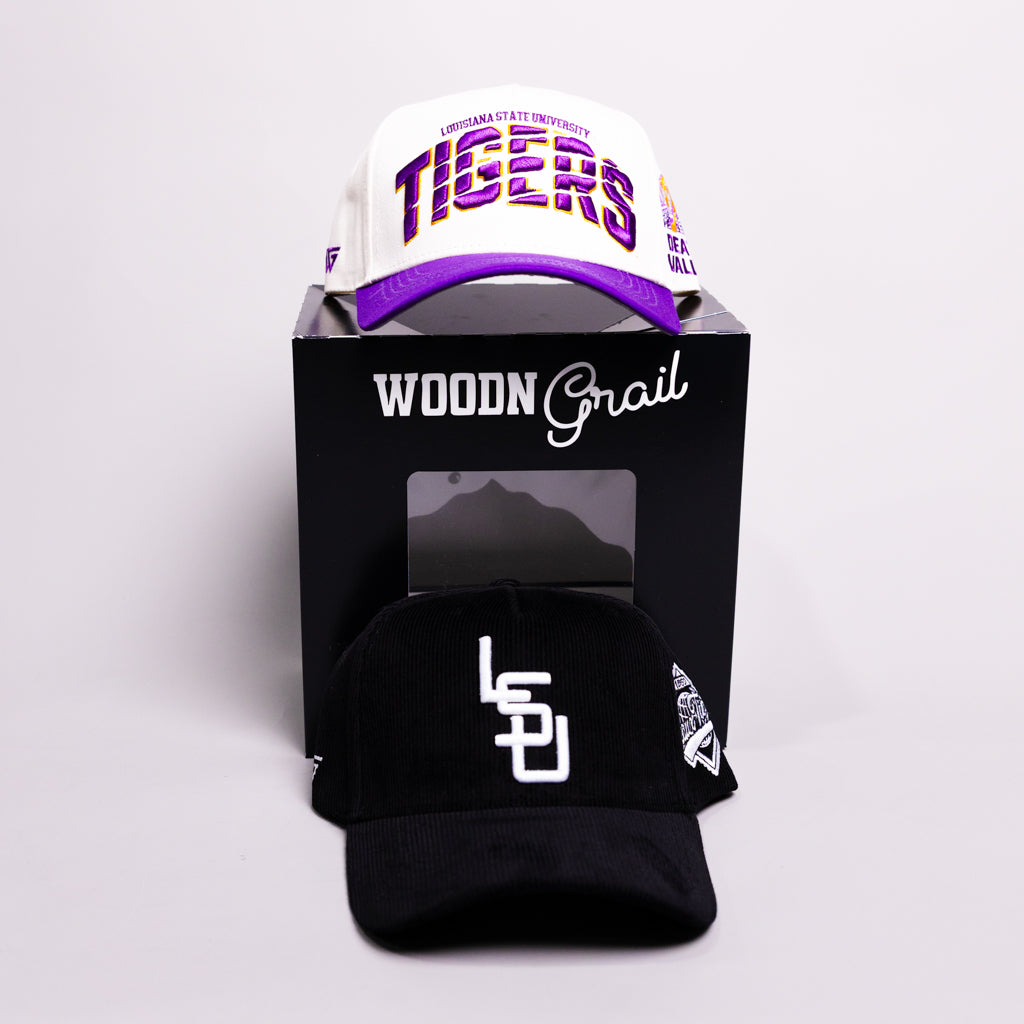 LSU Tigers 2 Hat Bundle White Purple & Black - Front Panel