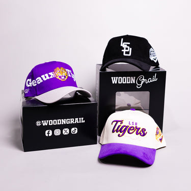 LSU Tigers 3 Hat Bundle Purple Black & Cream - Angled View