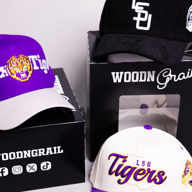 LSU Tigers 3 Hat Bundle Purple Black & Cream - Front Detail