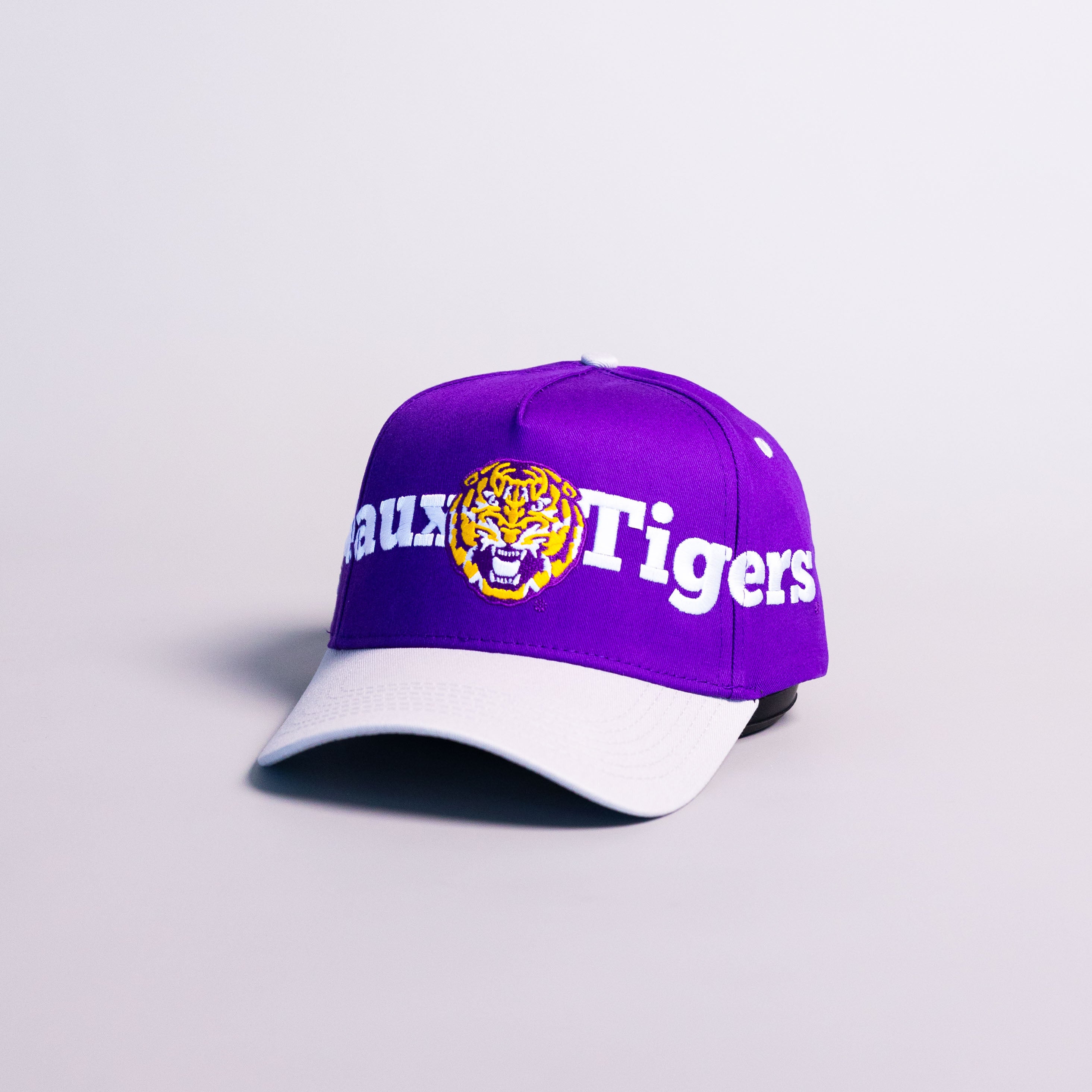 LSU Tigers Geaux Hat Purple White Brim Tiger Logo Snapback College LSU - Angled View