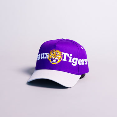 LSU Tigers Geaux Hat Purple White Brim Tiger Logo Snapback College LSU - Angled View