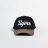 LSU Tigers Hat Black Cotton Tan Suede Brim Script Snapback College LSU - Front Panel