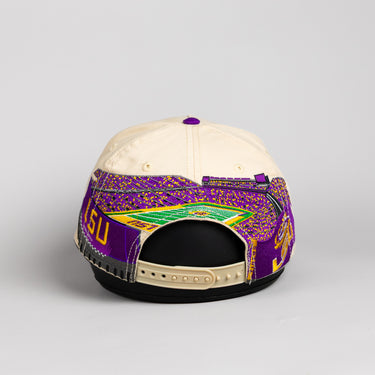 LSU Tigers Hat Cream & Purple Full Stadium Snapback - Back View