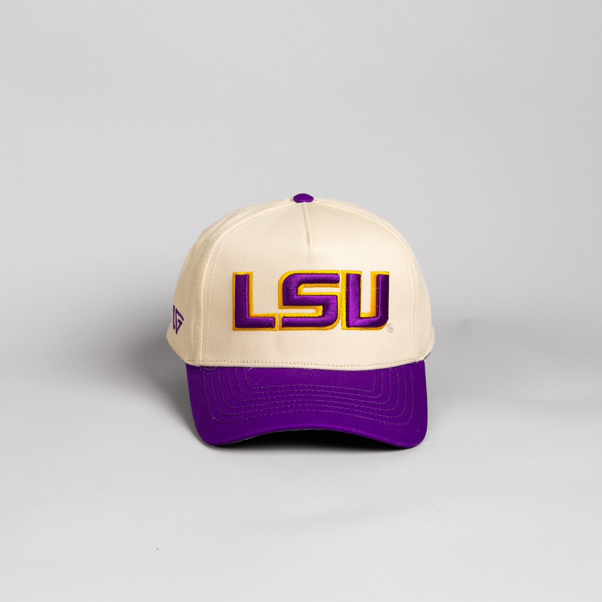 LSU Tigers Hat Cream & Purple Full Stadium Snapback - Front Panel