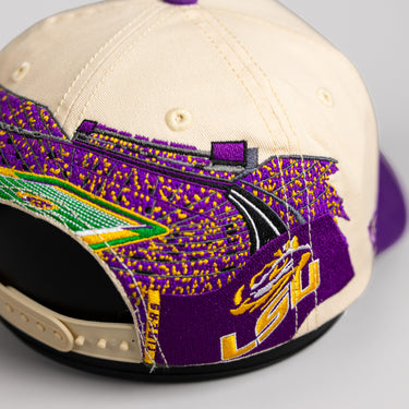 LSU Tigers Hat Cream & Purple Full Stadium Snapback - Side Stadium