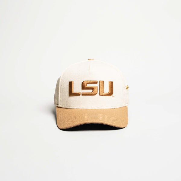 LSU Tigers Hat Cream & Tan Jobsite Snapback - Front Panel