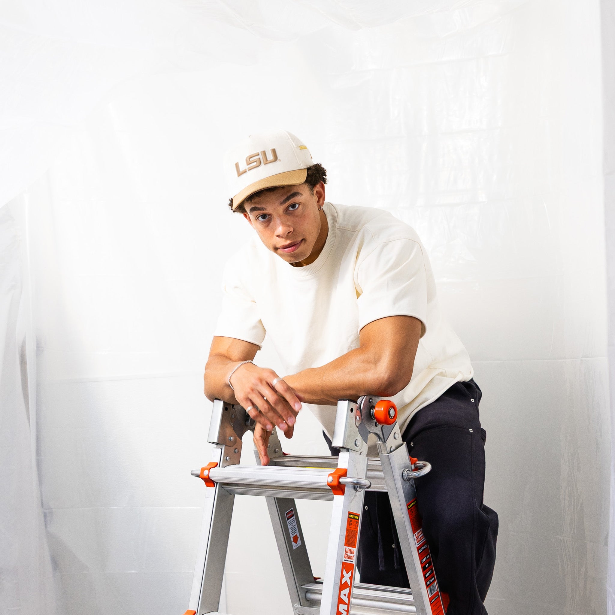 LSU Tigers Hat Cream & Tan Jobsite Snapback - On Model Lifestyle