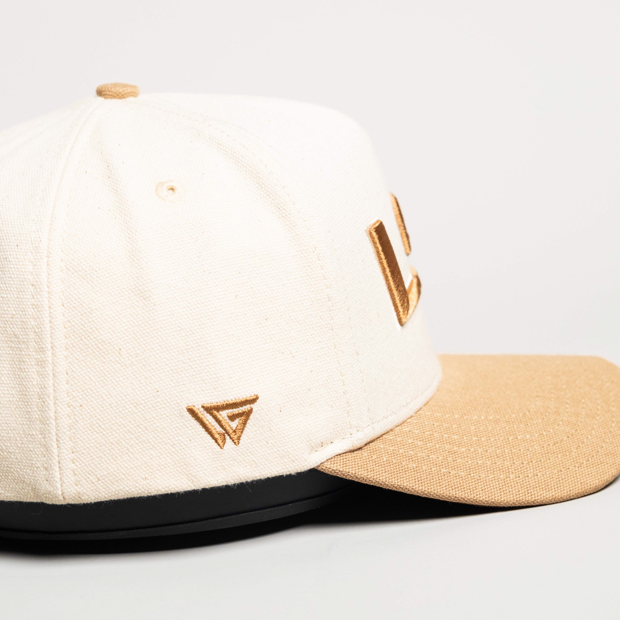 LSU Tigers Hat Cream & Tan Jobsite Snapback - Side Logo Detail