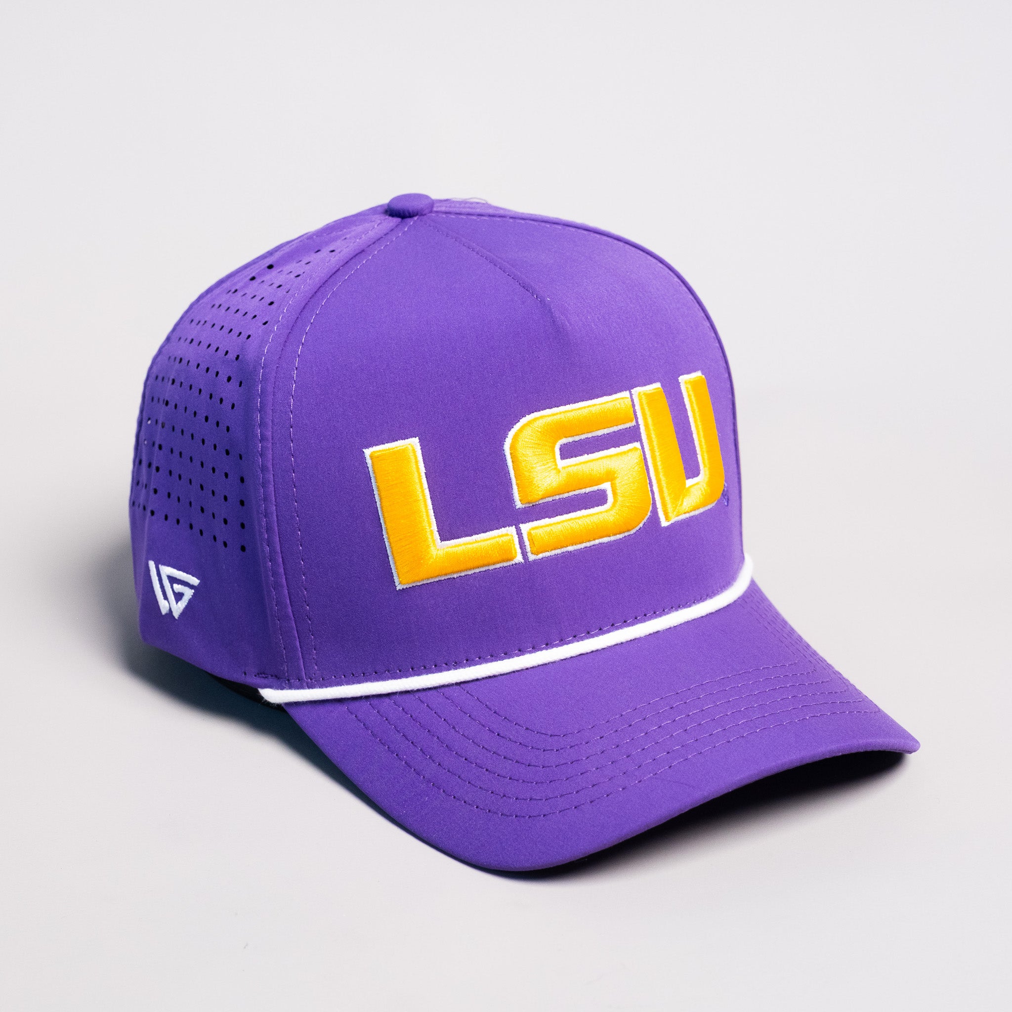LSU Tigers Hat Purple Tee Box Performance Rope Snapback - Angled View