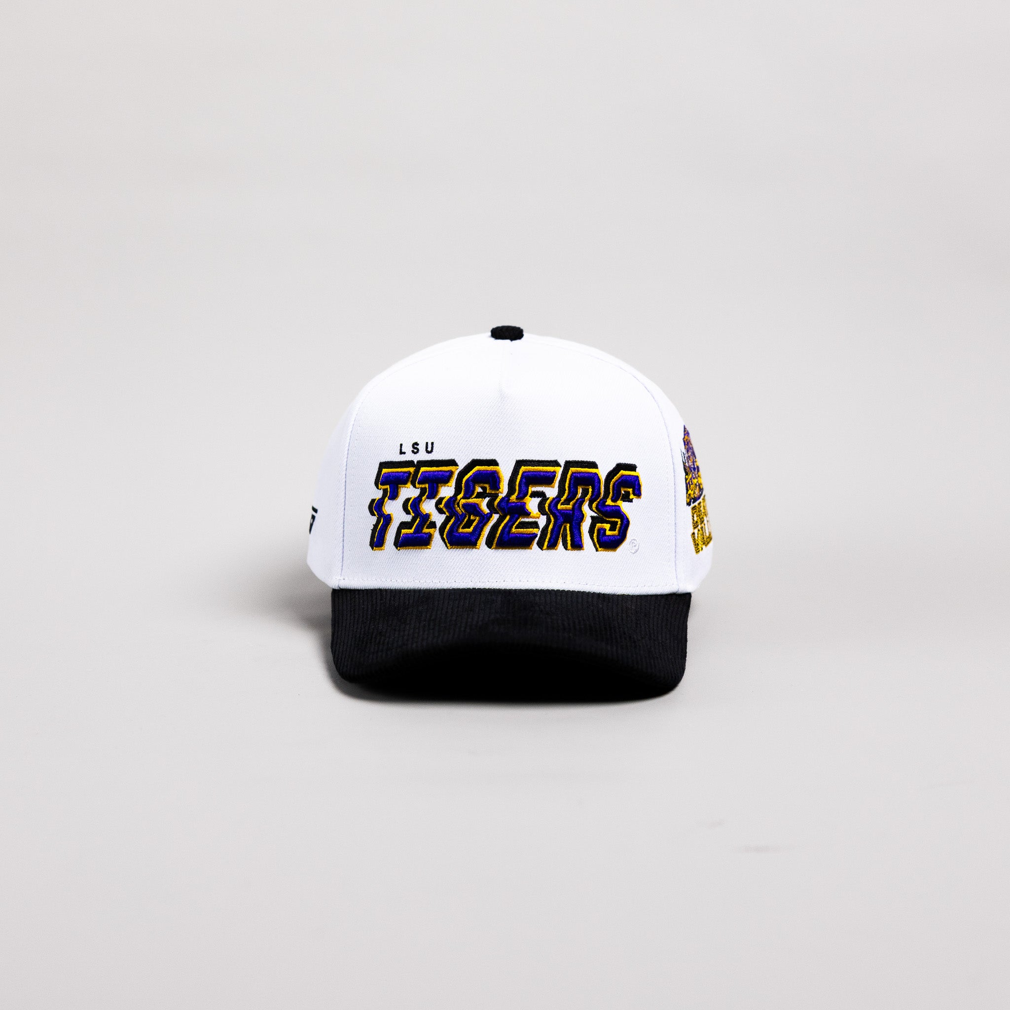 LSU Tigers Hat White & Black Corduroy Stadium Pulse Snapback - Front Panel