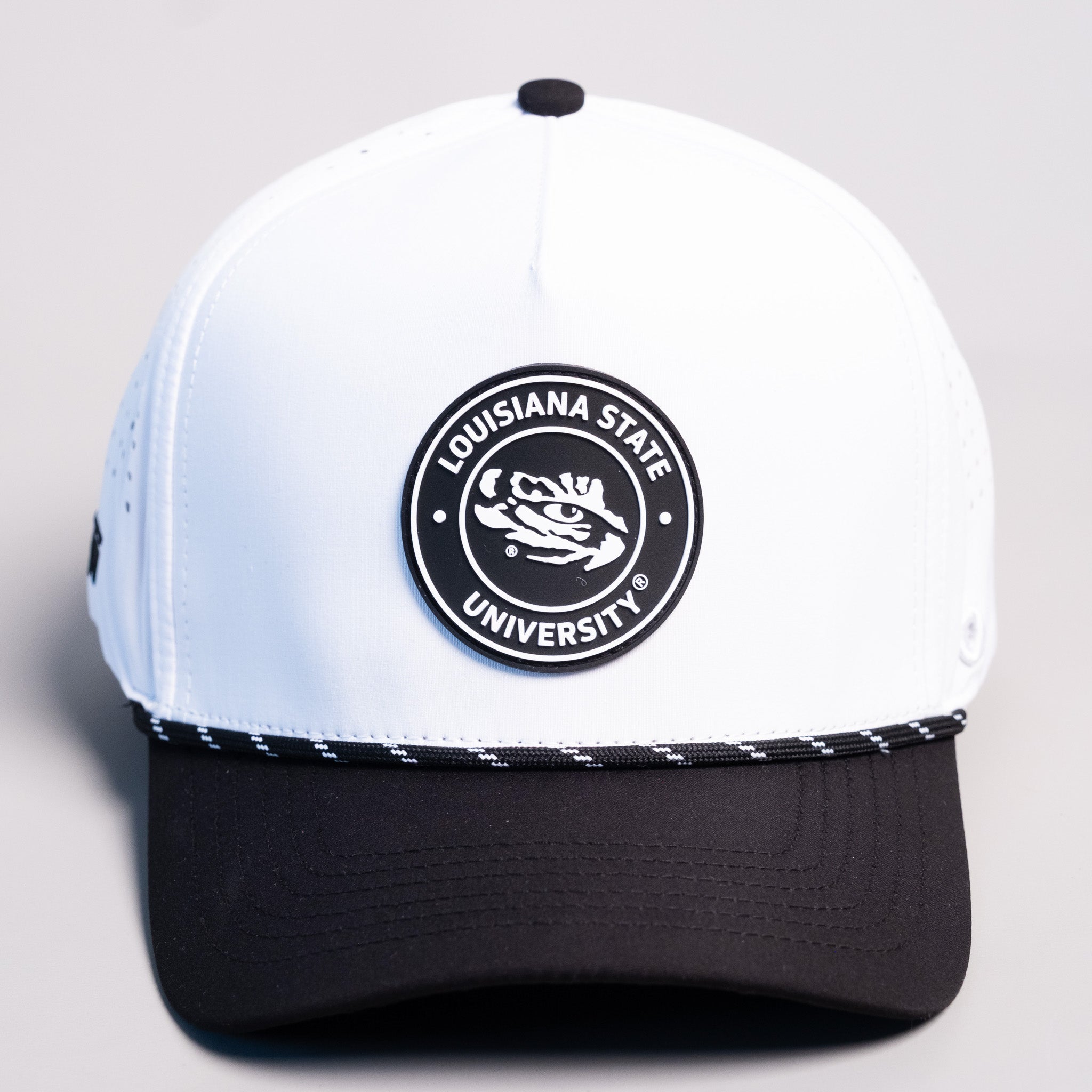 LSU Tigers Hat White Black Tee Box Performance - Front Detail