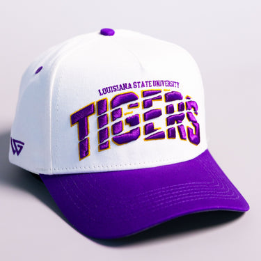 LSU Tigers Hat White Purple Brim Death Valley Patch Snapback College LSU - Front Detail