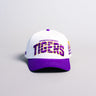 LSU Tigers Hat White Purple Brim Death Valley Patch Snapback College LSU - Front Panel