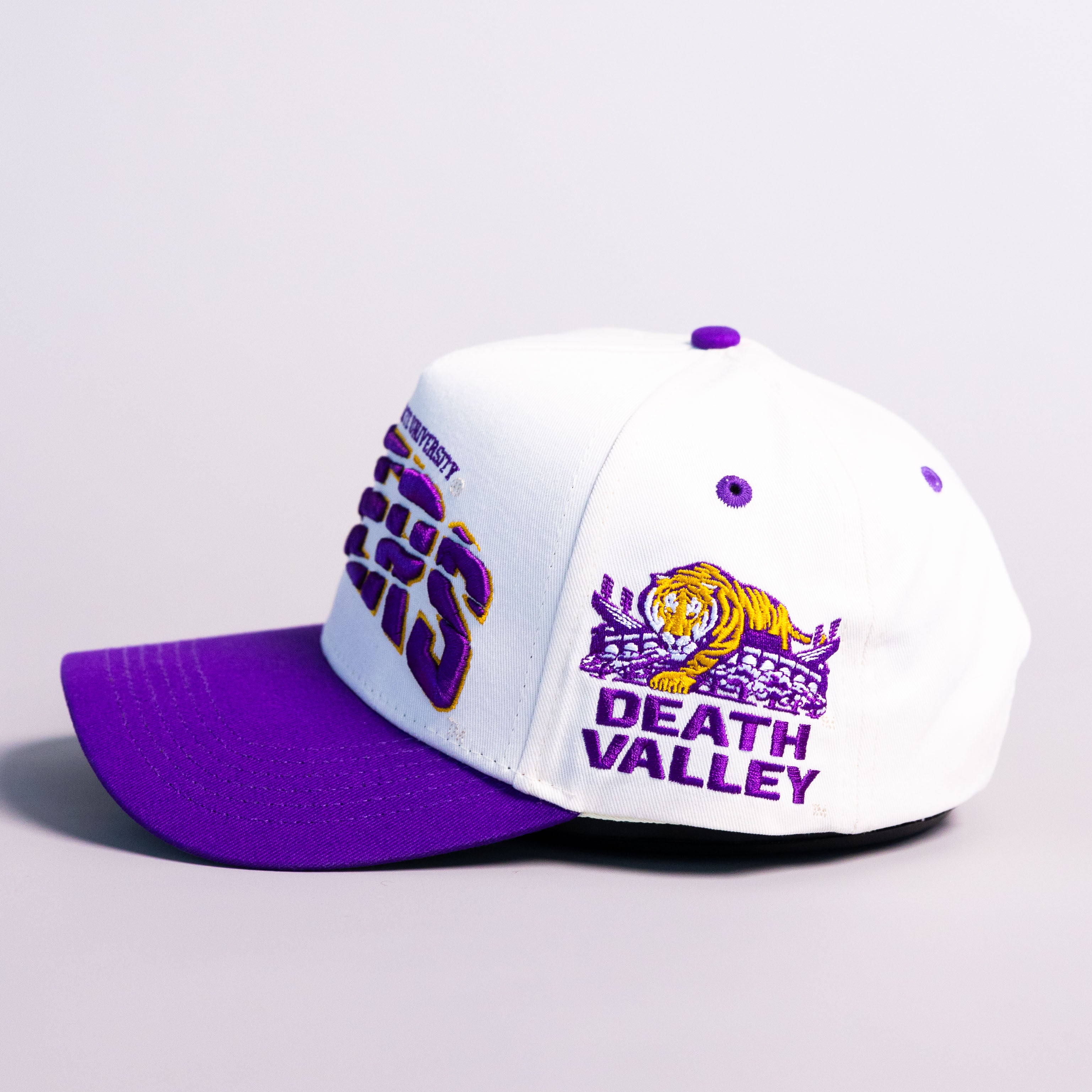 LSU Tigers Hat White Purple Brim Death Valley Patch Snapback College LSU - Side Patch