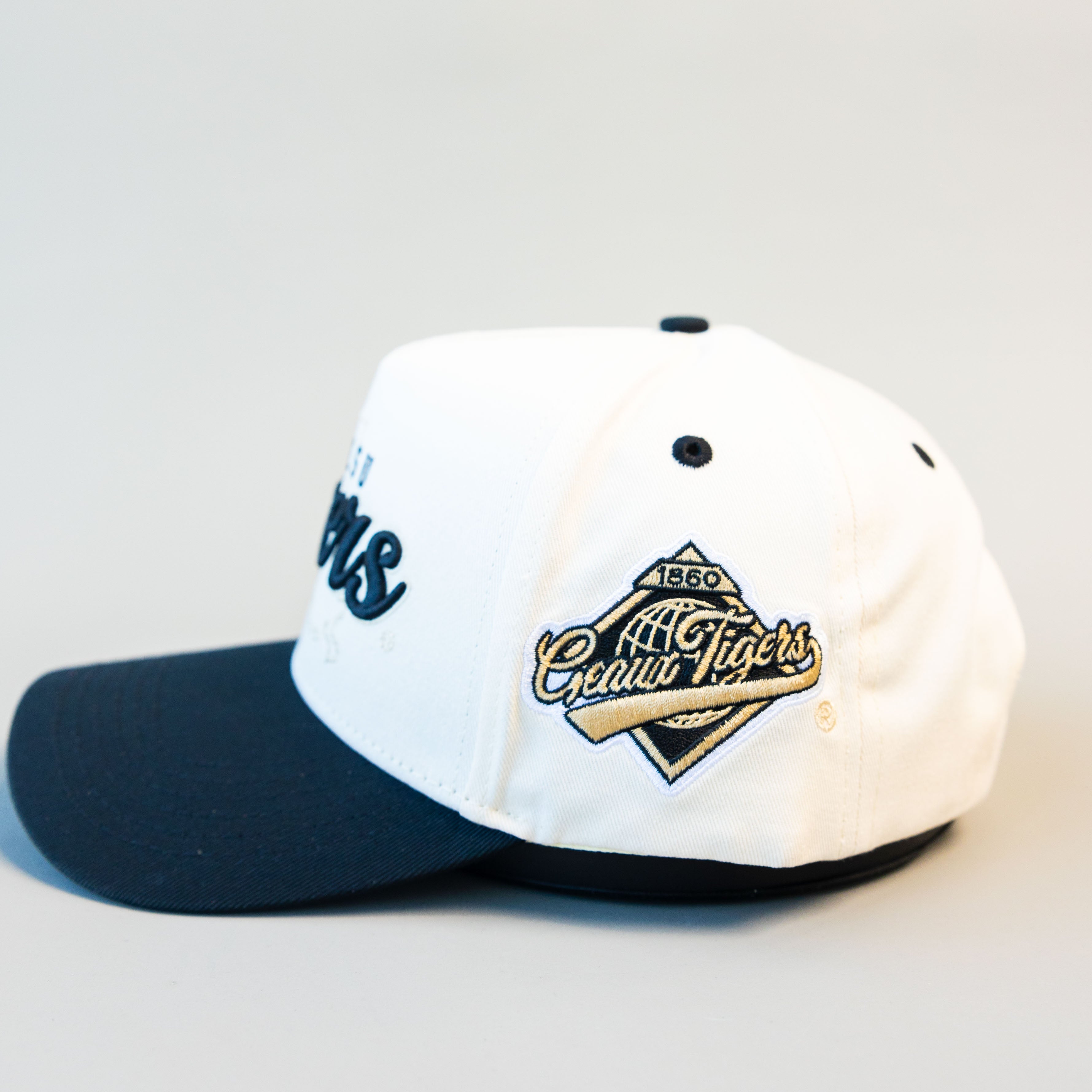LSU Tigers Script Hat White Black Brim Mascot Patch Snapback College LSU - Side Patch