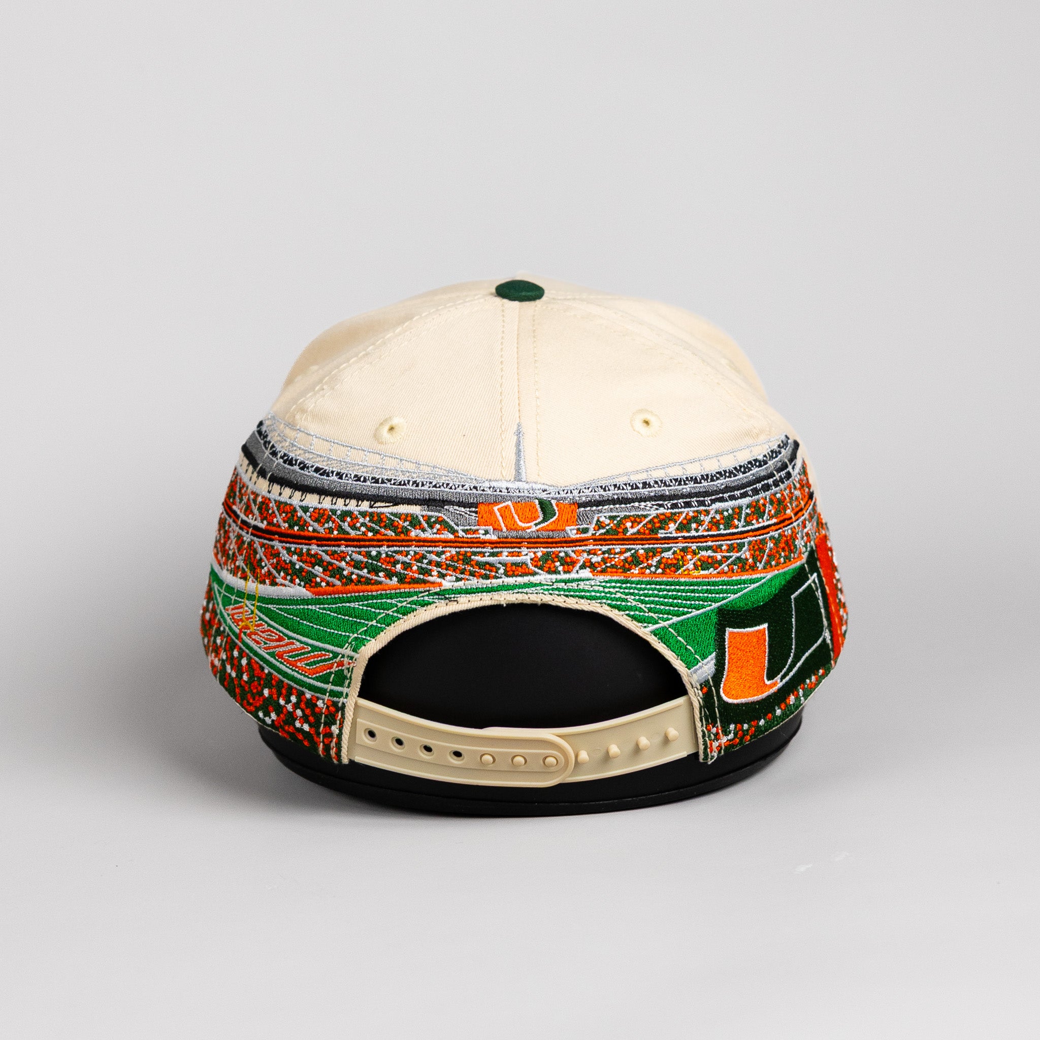 Miami Hurricanes Hat Cream & Green Full Stadium Snapback - Back View