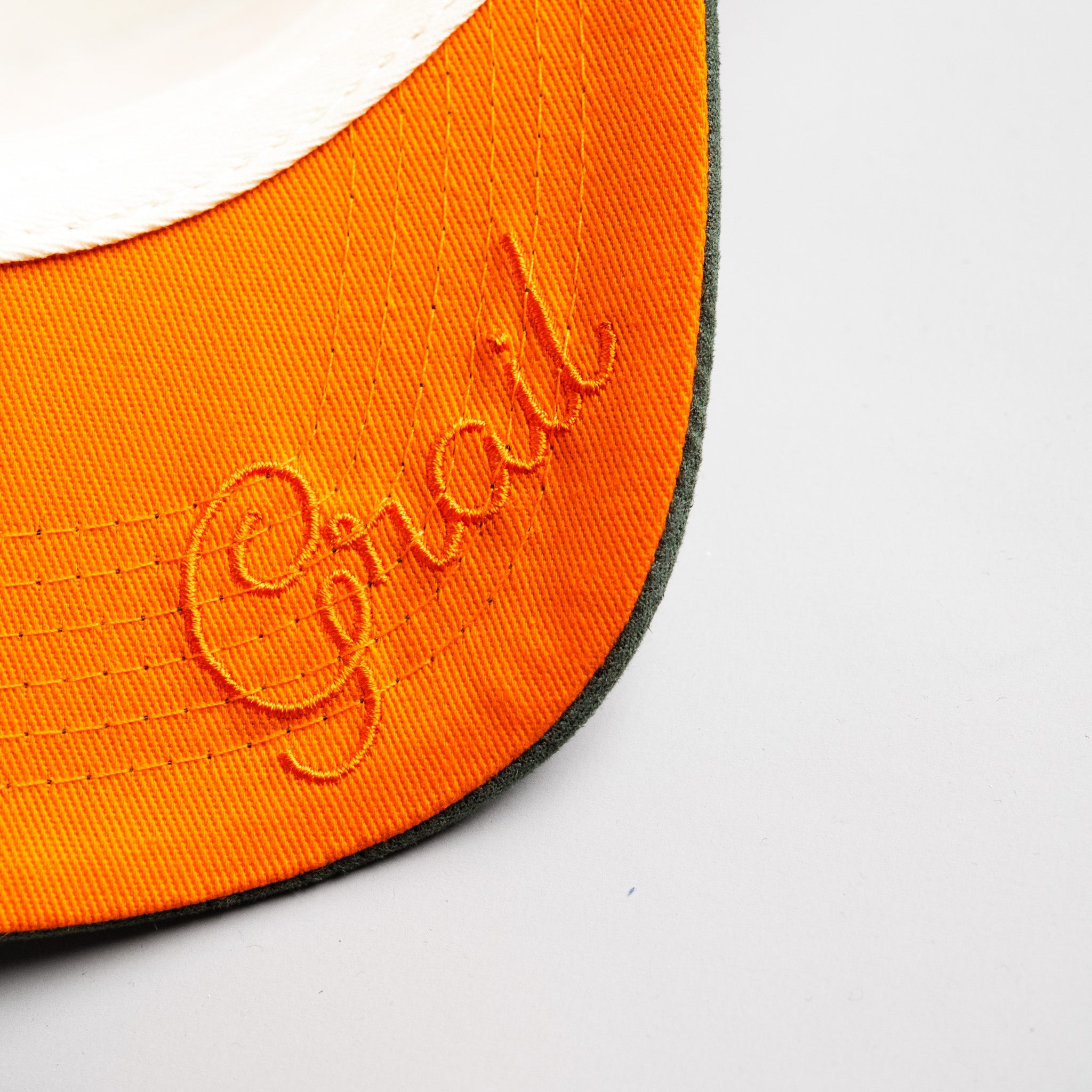 Miami Hurricanes Hat Cream & Green Suede Tilt Snapback - Underbrim Detail