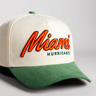 Miami Hurricanes Hat Cream & Green Sun Fade - Angled View