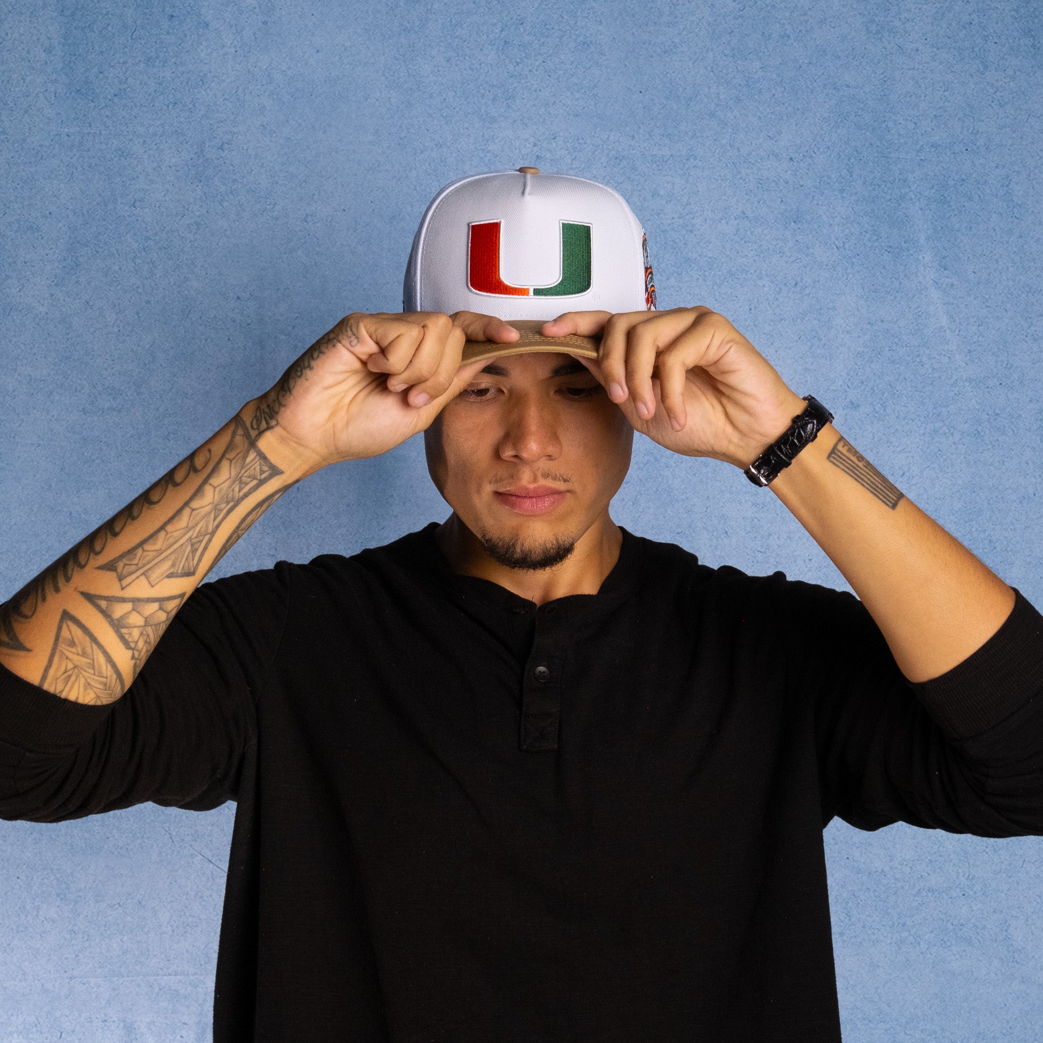 Miami Hurricanes Hat Neutrals The U Snapback - On Model Lifestyle C