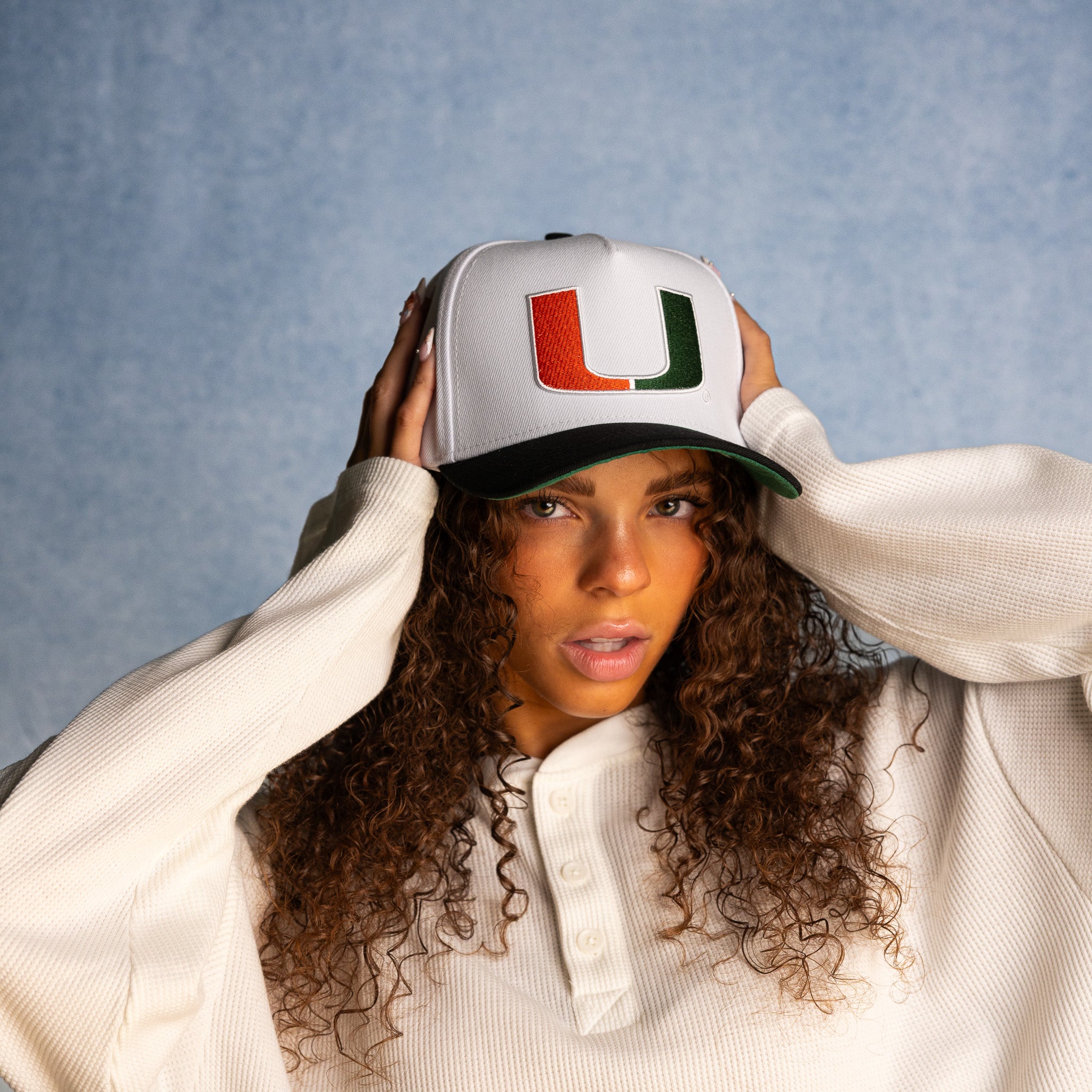 Miami Hurricanes Hat White & Black Color Splash Snapback - On Model Lifestyle