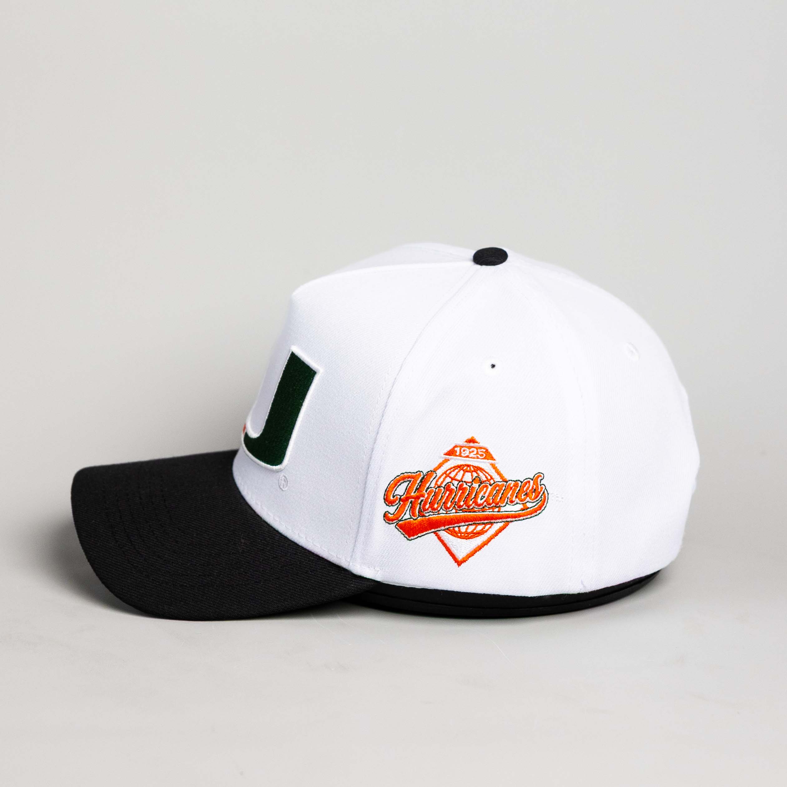 Miami Hurricanes Hat White & Black Color Splash Snapback - Side Patch