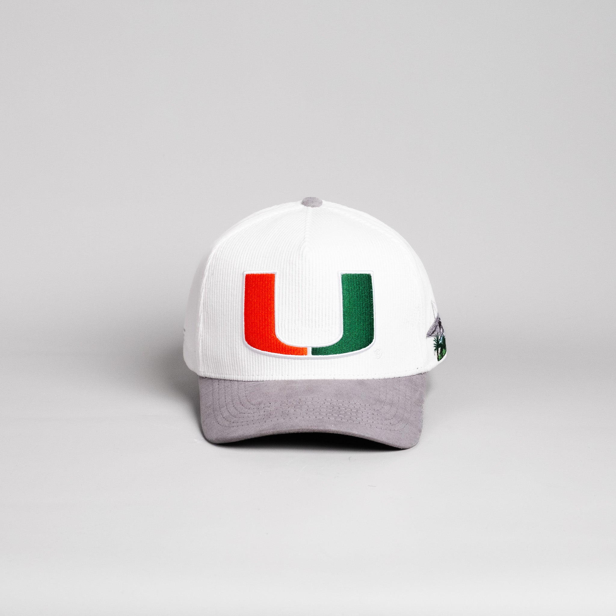 Miami Hurricanes Hat White & Grey Side Stadium Patch Snapback - Front Panel