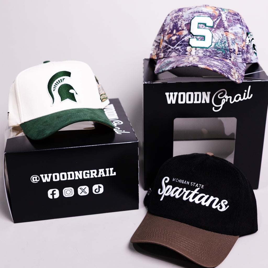 Michigan State Spartans 3 Hat Bundle White Camo & Black - Angled View