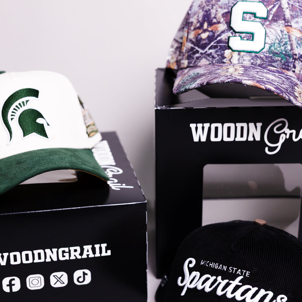 Michigan State Spartans 3 Hat Bundle White Camo & Black - Front Detail