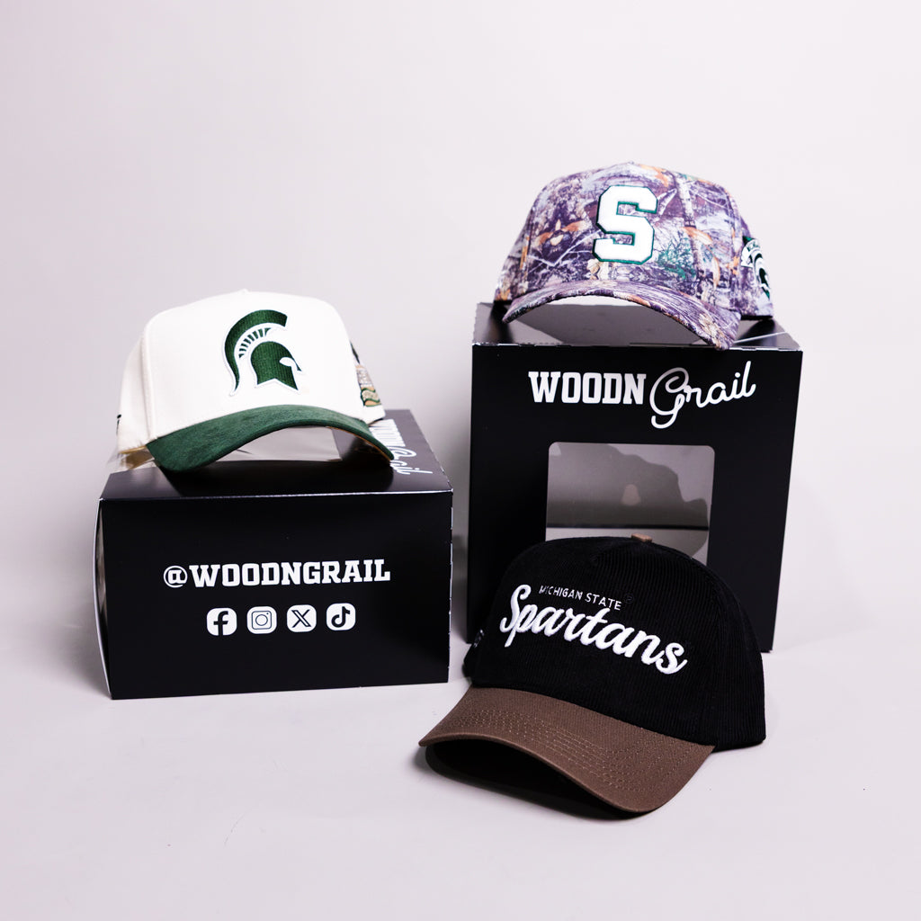 Michigan State Spartans 3 Hat Bundle White Camo & Black - Front Panel